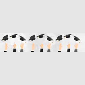 Cartoons throwing graduation caps in the air